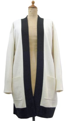 画像1: 1980's "Pierre Cardin" Wool Mix Trim Cardigan　White / Black　size L (表記 M) (1)