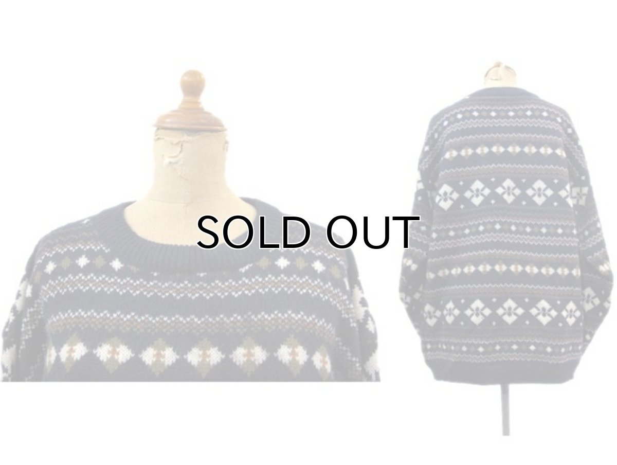 画像2: 1980's~ "Nordstrom" Shetland Wool Nordic Sweater　NAVY　size M (表記 M) (2)