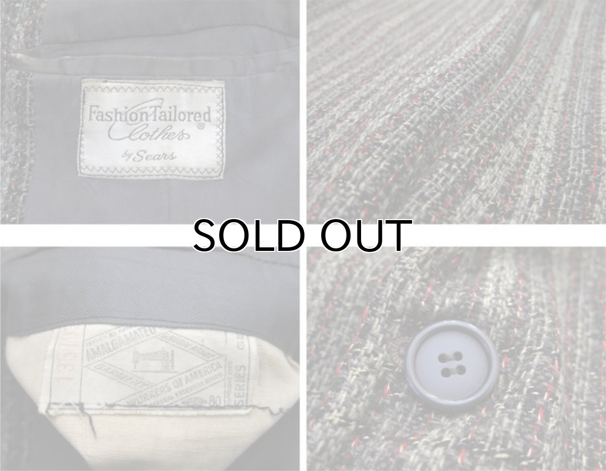 画像5: 1960's "Sears" 3-Button Mix Wool Jacket with Union Ticket　Grey / Red / C.Grey / Black　size M - L (表記 不明) (5)