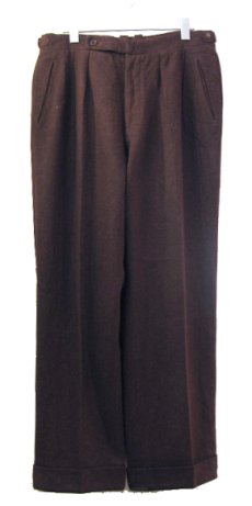 画像1: 1940's~ OLD Europe Wool Tuck Trousers　BROWN　size w =32 inch (表記 不明) (1)