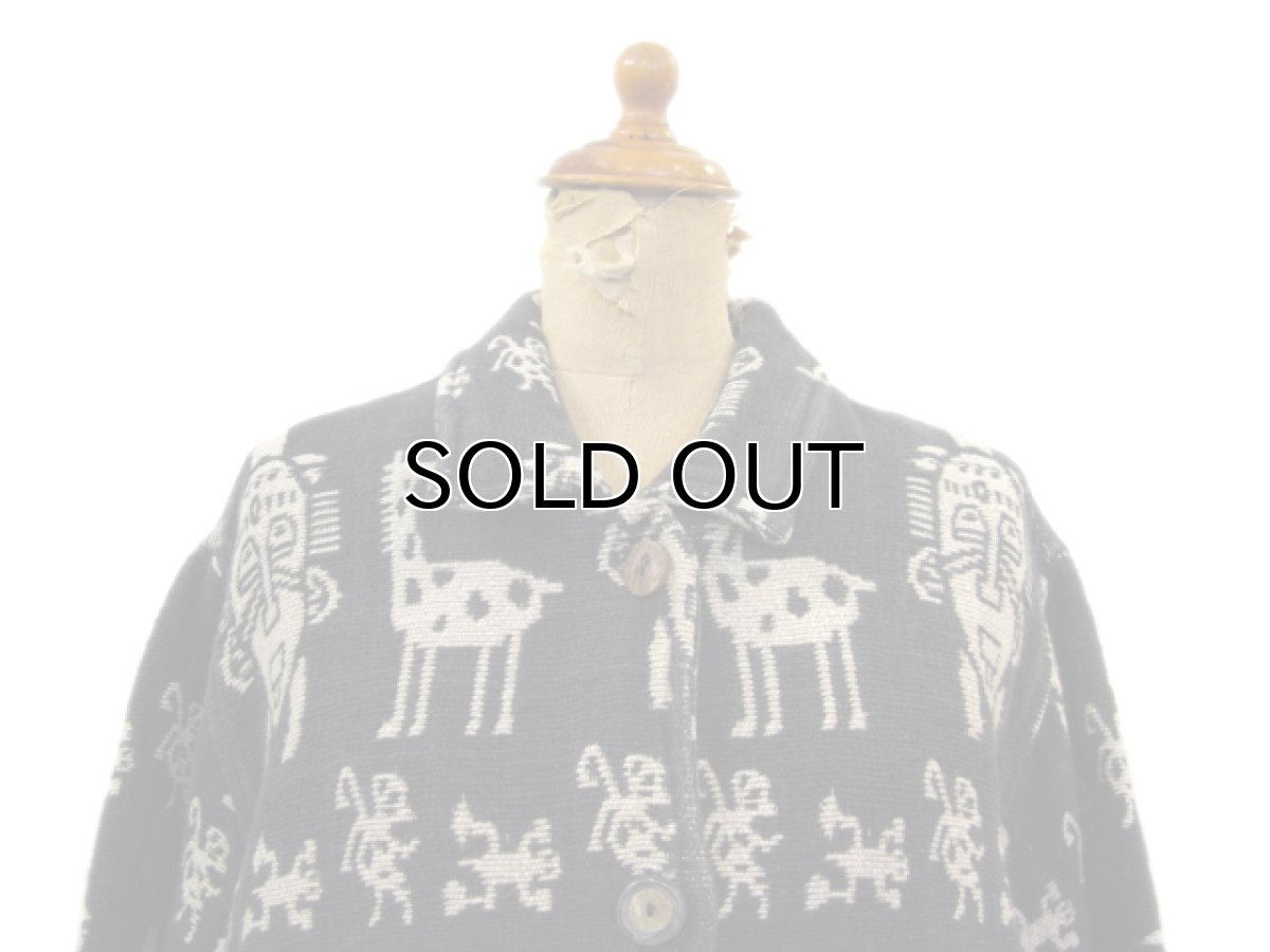 画像2: 1980's "Chico's Design" Ethnic Pattern Cotton Jacket　Black / Beige　size L (表記 1) (2)