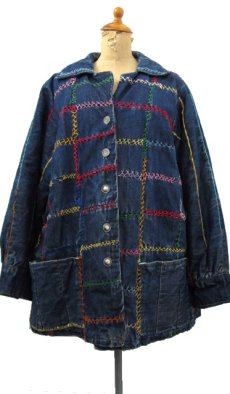 画像1: 1960-70's Hand Made Indigo Denim Patting Jacket　Indigo Blue　size L (表記 不明) (1)