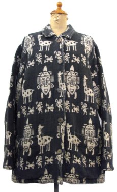 画像1: 1980's "Chico's Design" Ethnic Pattern Cotton Jacket　Black / Beige　size L (表記 1) (1)