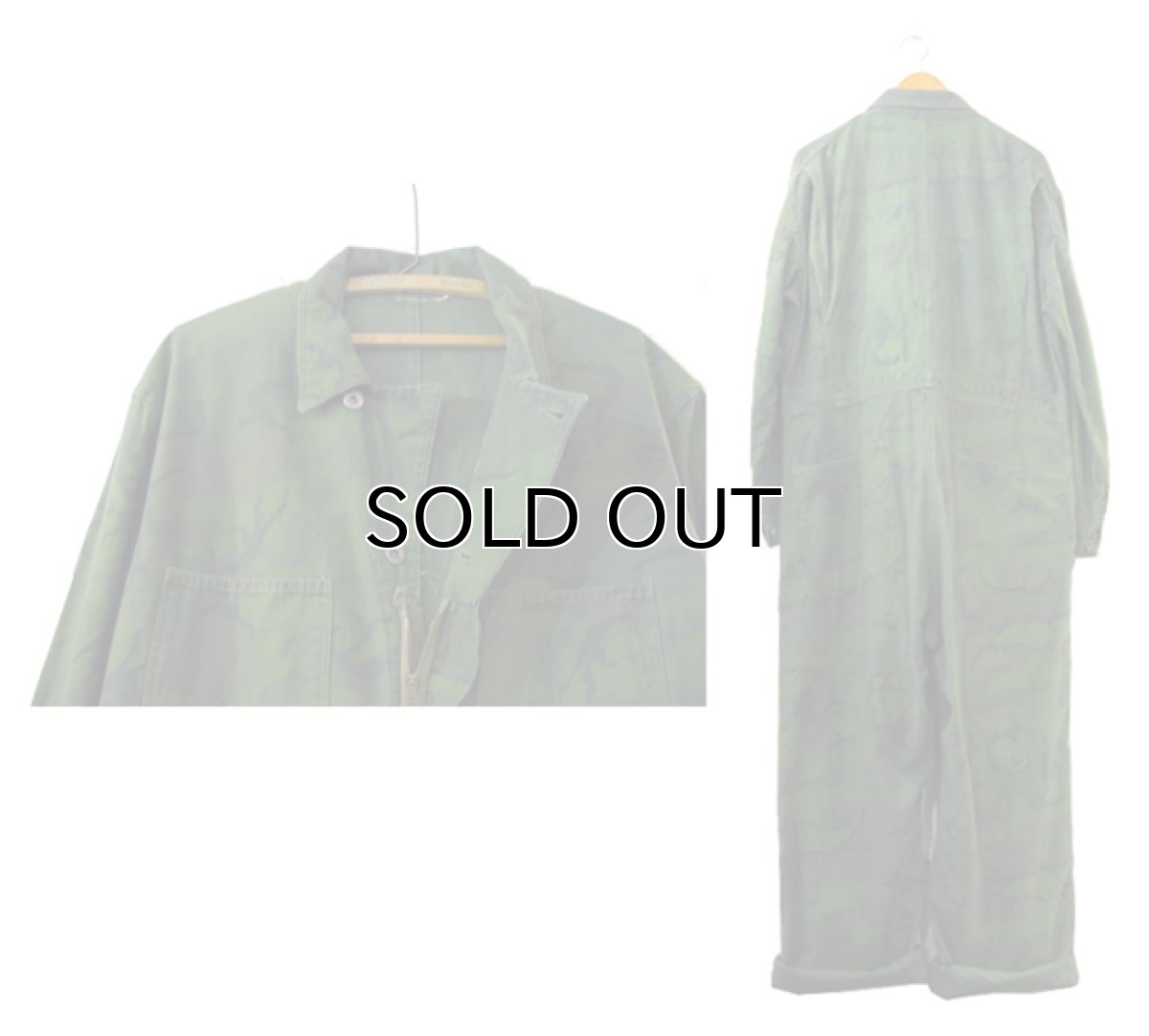 画像2: 1960-70's U.S.A Unknown Cotton Satin Camouflage All in One　Olive Green　size L (表記 不明) (2)
