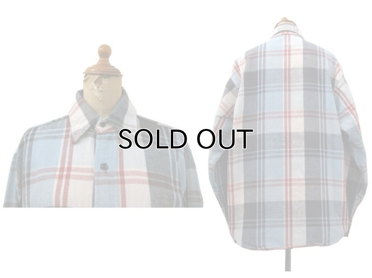 画像2: 1980's "BIG MIKE" Heavy Flannel Check Shirts -made in U.S.A- Sax Blue size M (表記 M 15-15 1/2) (2)