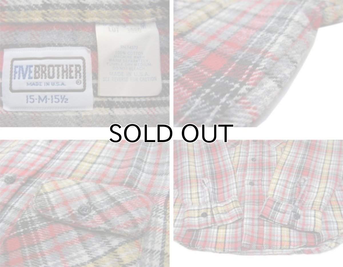 画像4: 1980's "FIVE BROTHER" Heavy Flannel Check Shirts -made in U.S.A- RED size M (表記 M 15 - 15 1/2) (4)