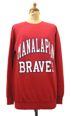 画像1: 1990's Hanes "MANALAPAN BRAVES" Sweat Shirts made in USA　RED　size S (表記 M 38-40) (1)