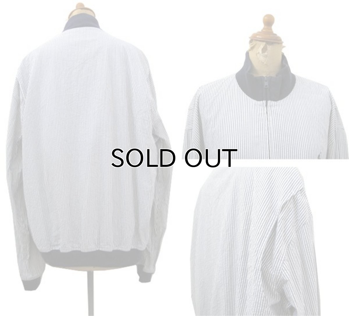 画像2: POLO GOLF "Ralph Lauren" Seersucker Zip Up Jacket　White / Grey Navy　size M - L (表記 M) (2)