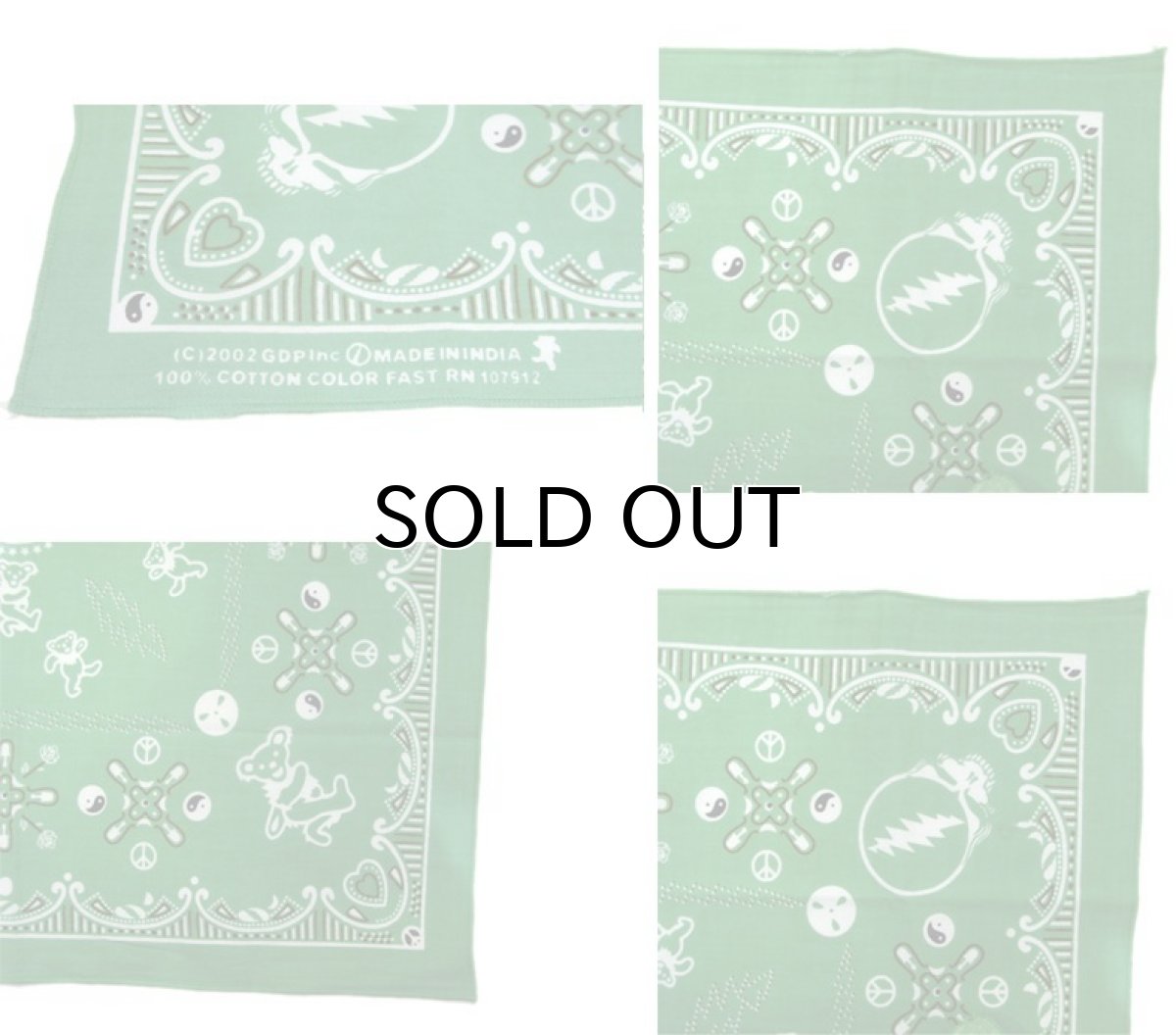 画像3: Grateful Dead Bandana "Bear"　Green　55cm x 55cm (3)