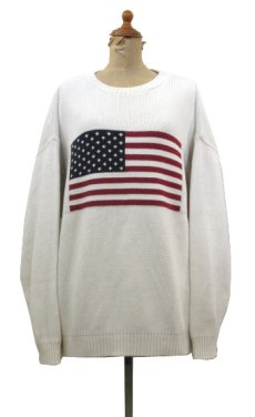 画像1: "FOCUS AMERICA" U.S. Flag Cotton Knit　White　size L (表記 L) (1)