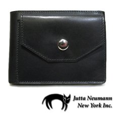 画像1: "JUTTA NEUMANN" Leather Wallet with Change Purse  color : Black / Emerald 二つ折り財布 (1)
