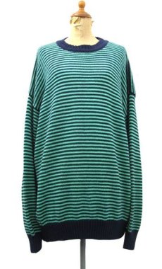 画像1: 1990's "LANDS' END" Pullover Cotton Sweater  made in U.S.A.　Green / Navy　size L-XL (表記 L) (1)
