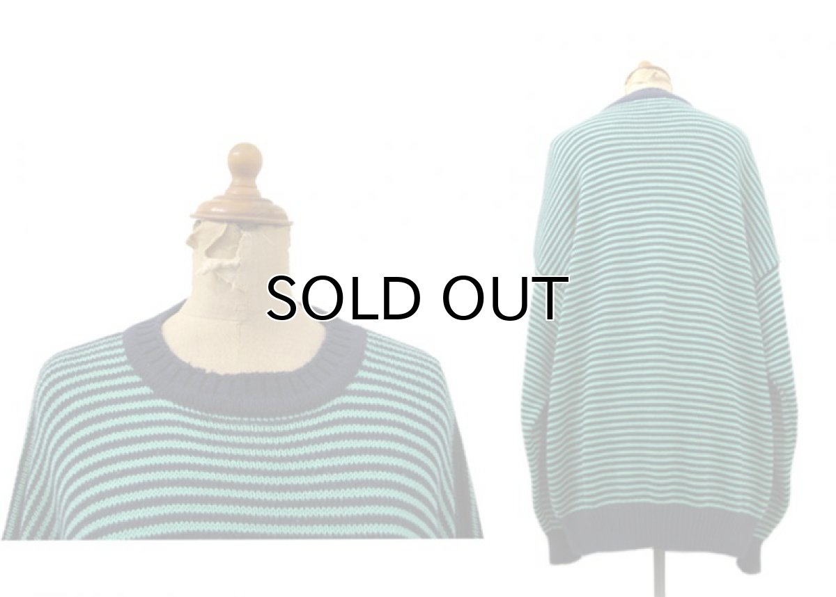 画像2: 1990's "LANDS' END" Pullover Cotton Sweater  made in U.S.A.　Green / Navy　size L-XL (表記 L) (2)