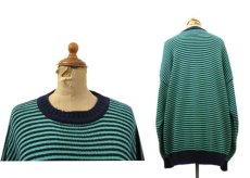 画像2: 1990's "LANDS' END" Pullover Cotton Sweater  made in U.S.A.　Green / Navy　size L-XL (表記 L) (2)