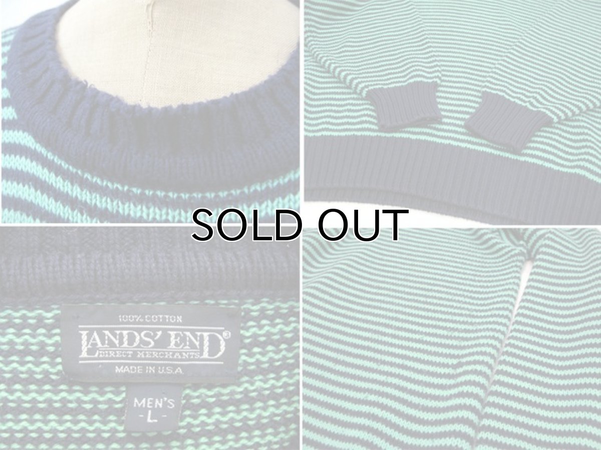 画像3: 1990's "LANDS' END" Pullover Cotton Sweater  made in U.S.A.　Green / Navy　size L-XL (表記 L) (3)