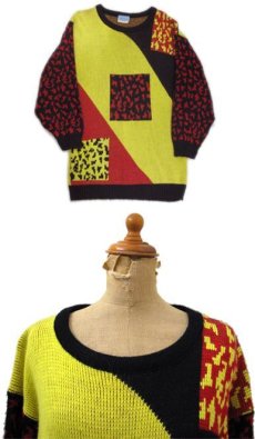 画像3: 1990's Tuffi-Lynn Design Acrylic Knit -made in U.S.A-　Yellow / Red / Black　size L (表記 不明) (3)