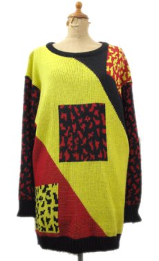 画像1: 1990's Tuffi-Lynn Design Acrylic Knit -made in U.S.A-　Yellow / Red / Black　size L (表記 不明) (1)