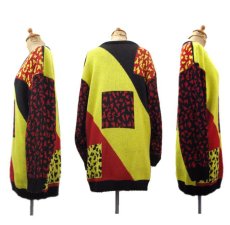 画像2: 1990's Tuffi-Lynn Design Acrylic Knit -made in U.S.A-　Yellow / Red / Black　size L (表記 不明) (2)