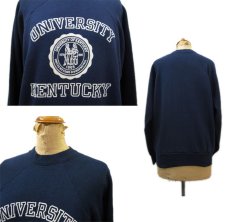 画像2: 1980's Velva Sheen "UNIVERSITY KENTUCKY"  Flocky Print Sweat Shirts -made in USA-　NAVY　size S (表記 M) (2)