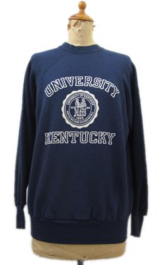 画像1: 1980's Velva Sheen "UNIVERSITY KENTUCKY"  Flocky Print Sweat Shirts -made in USA-　NAVY　size S (表記 M) (1)