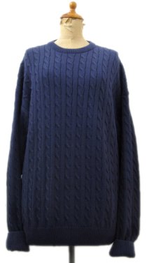 画像1: "R.DERWIN" Crew Neck Cable Cotton Knit　Navy　size M - L (表記 L) (1)