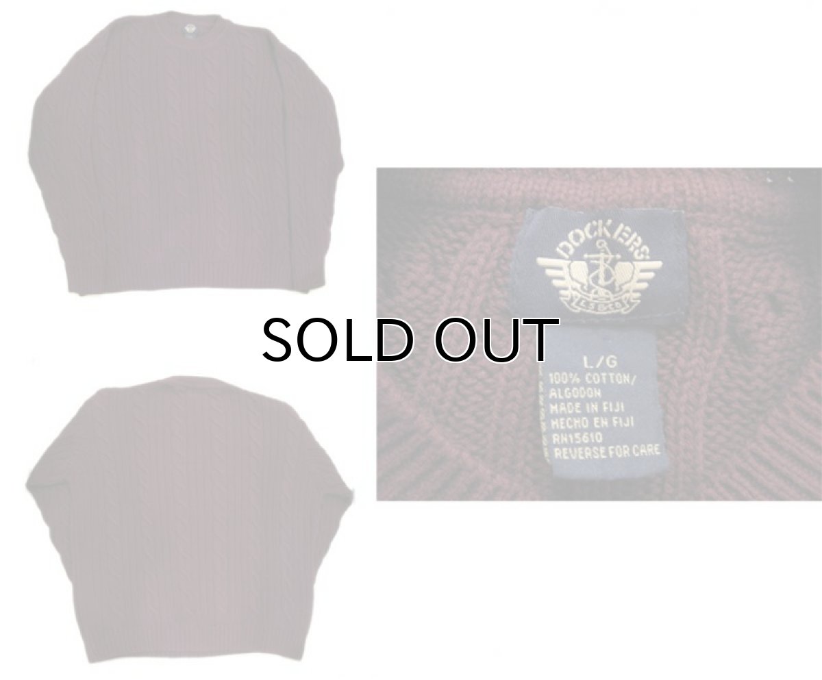画像3: "DOCKERS-Levi's" Crew Neck Cable Cotton Knit　Burgundy　size M - L (表記 L) (3)