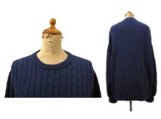 画像2: "R.DERWIN" Crew Neck Cable Cotton Knit　Navy　size M - L (表記 L) (2)