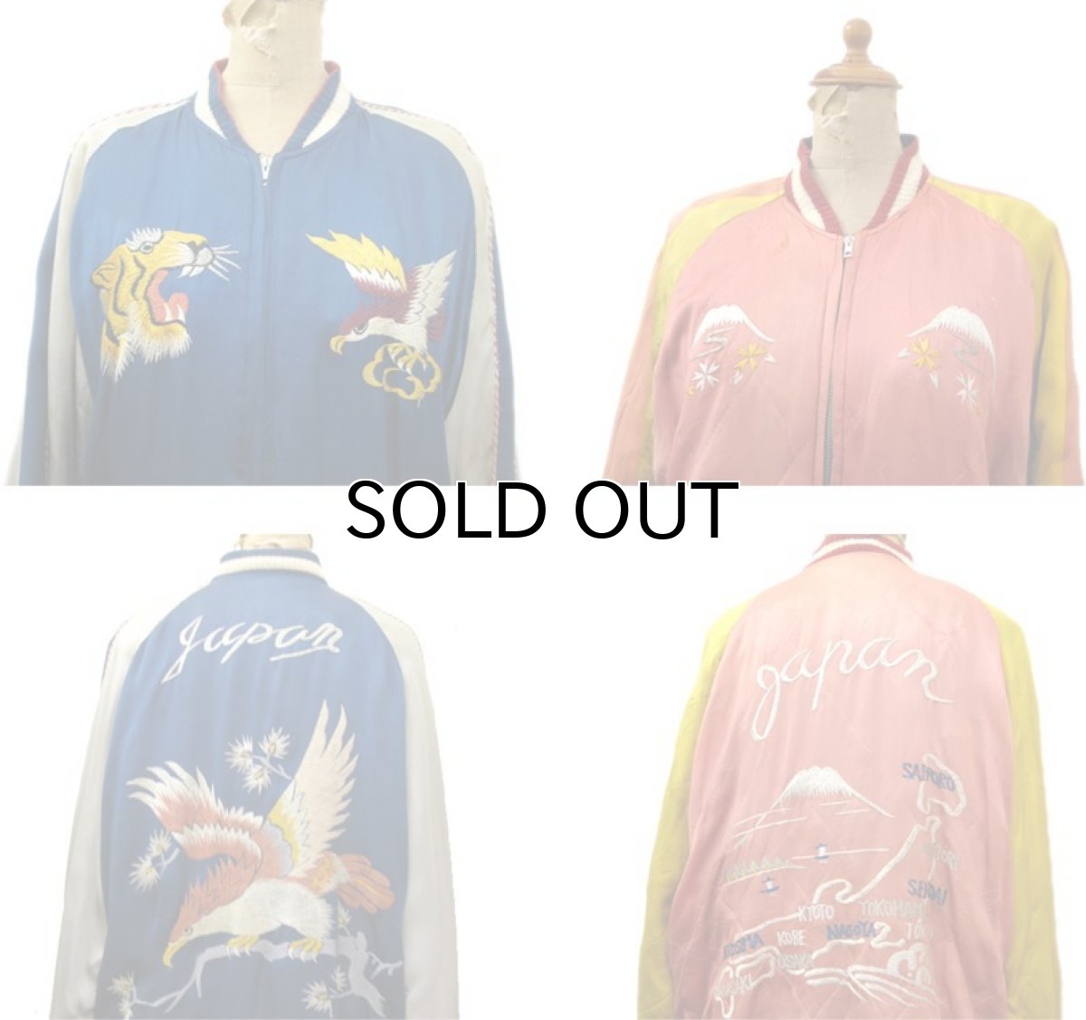 画像3: 1950's "JAPAN" Souvenir Satin Jacket BLUE / Salmon Pink size M  - L (表記 不明) (3)