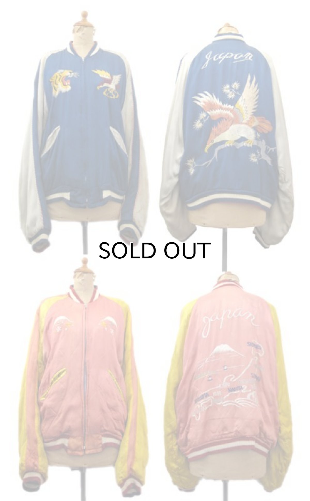 画像2: 1950's "JAPAN" Souvenir Satin Jacket BLUE / Salmon Pink size M  - L (表記 不明) (2)