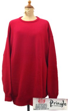 画像1: 1980's~ "Pringle" Lambswool Crew Neck Sweater -made in SCOTLAND-　RED　size XL (表記 不明) (1)