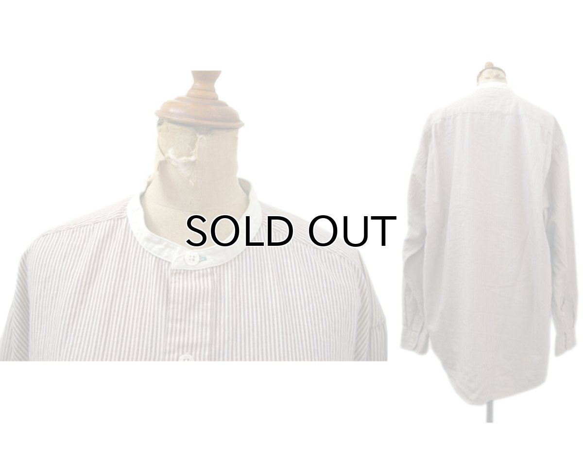 画像2: "Tommy Hilfiger" Collarless Stripe Shirts Brown / Beige size L (表記 M) (2)