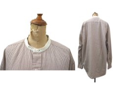 画像2: "Tommy Hilfiger" Collarless Stripe Shirts　Brown / Beige　size L (表記 M) (2)