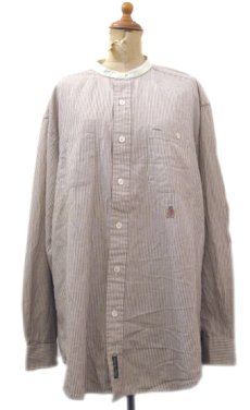 画像1: "Tommy Hilfiger" Collarless Stripe Shirts　Brown / Beige　size L (表記 M) (1)