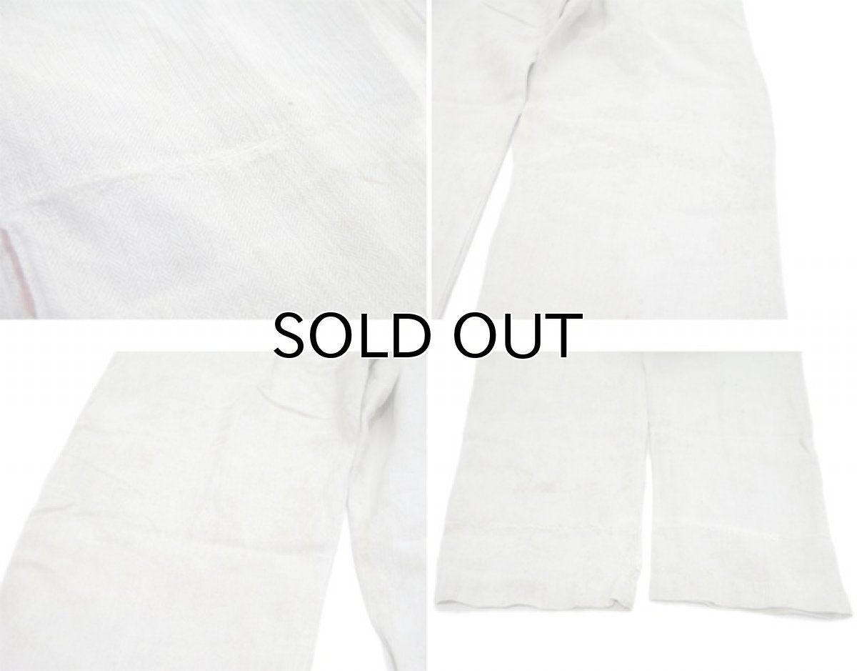 画像8: Early1900's French Herringbone Linen Trousers Natural size w ~34 inch (8)
