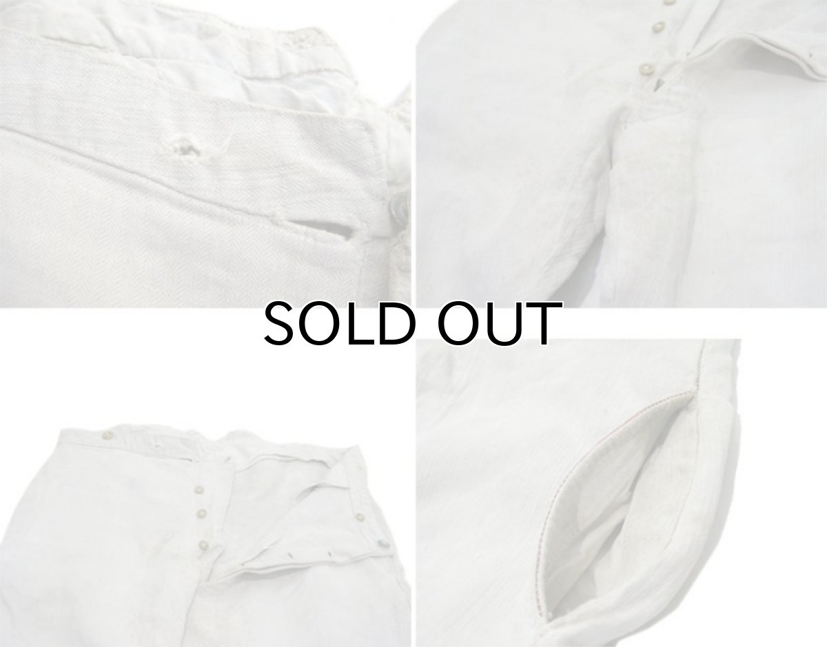 画像4: Early1900's French Herringbone Linen Trousers Natural size w ~34 inch (4)