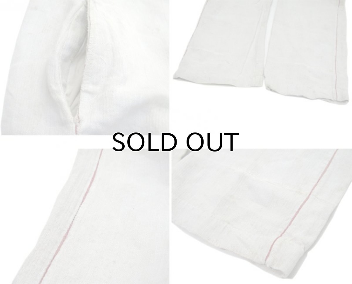 画像6: Early1900's French Herringbone Linen Trousers Natural size w ~34 inch (6)