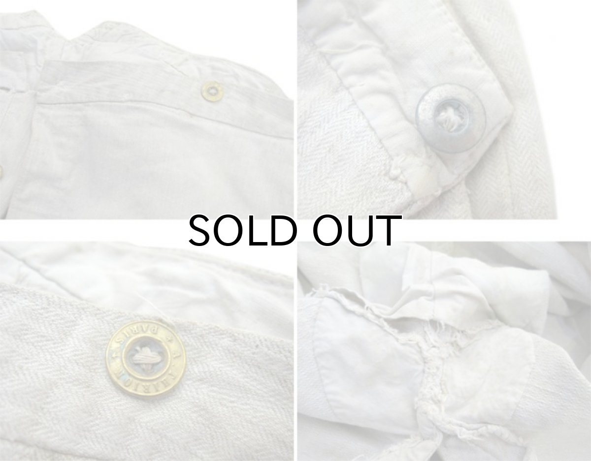 画像5: Early1900's French Herringbone Linen Trousers Natural size w ~34 inch (5)