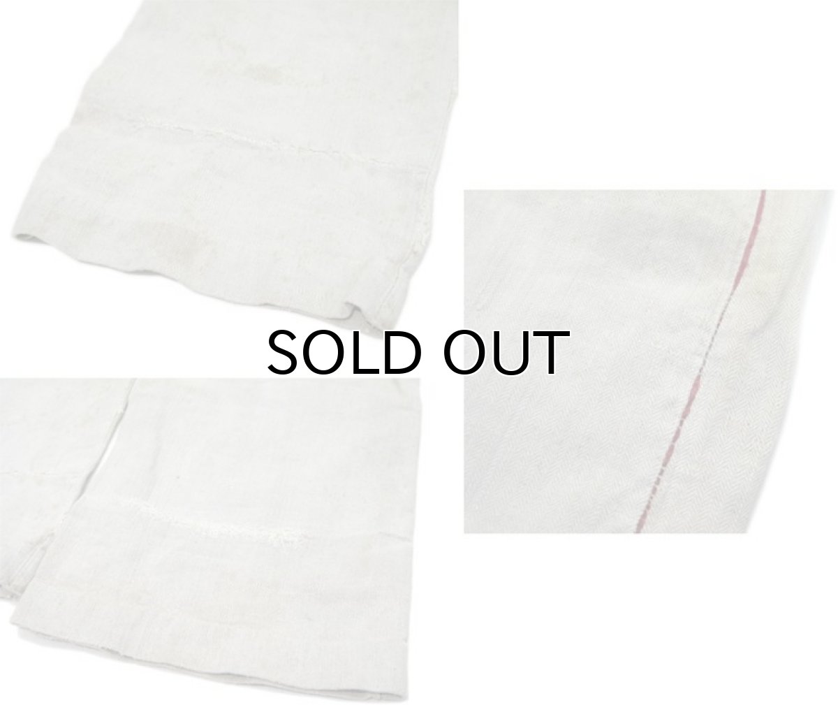 画像9: Early1900's French Herringbone Linen Trousers Natural size w ~34 inch (9)
