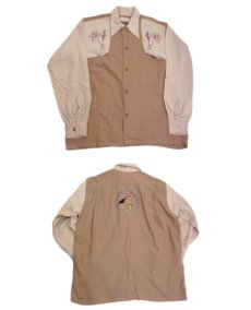 画像3: 1940's "BRENT" Two-Tone Rayon Shirts Western Design　Mocha Brown　size M (表記 M) (3)