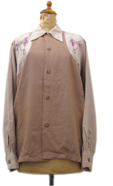 画像1: 1940's "BRENT" Two-Tone Rayon Shirts Western Design　Mocha Brown　size M (表記 M) (1)