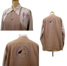 画像2: 1940's "BRENT" Two-Tone Rayon Shirts Western Design　Mocha Brown　size M (表記 M) (2)