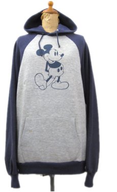 画像1: 1980's Disney "Mickey Mouse" Two-Tone Sweat Parka -made in USA-　Heather Grey / Navy　size L (表記 XL) (1)