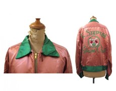 画像2: 1950's "Bowler's" Zip Up 2-tone Satin Jacket　Dusty Pink / Green　size S - M (表記 M) (2)