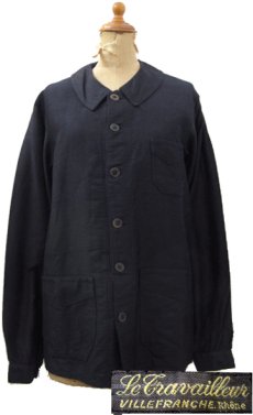 画像1: ~1940's French "Le Travailleur" Black Moleskin Worker Jacket Dead Stock one-washed　BLACK　size S (表記 不明) (1)