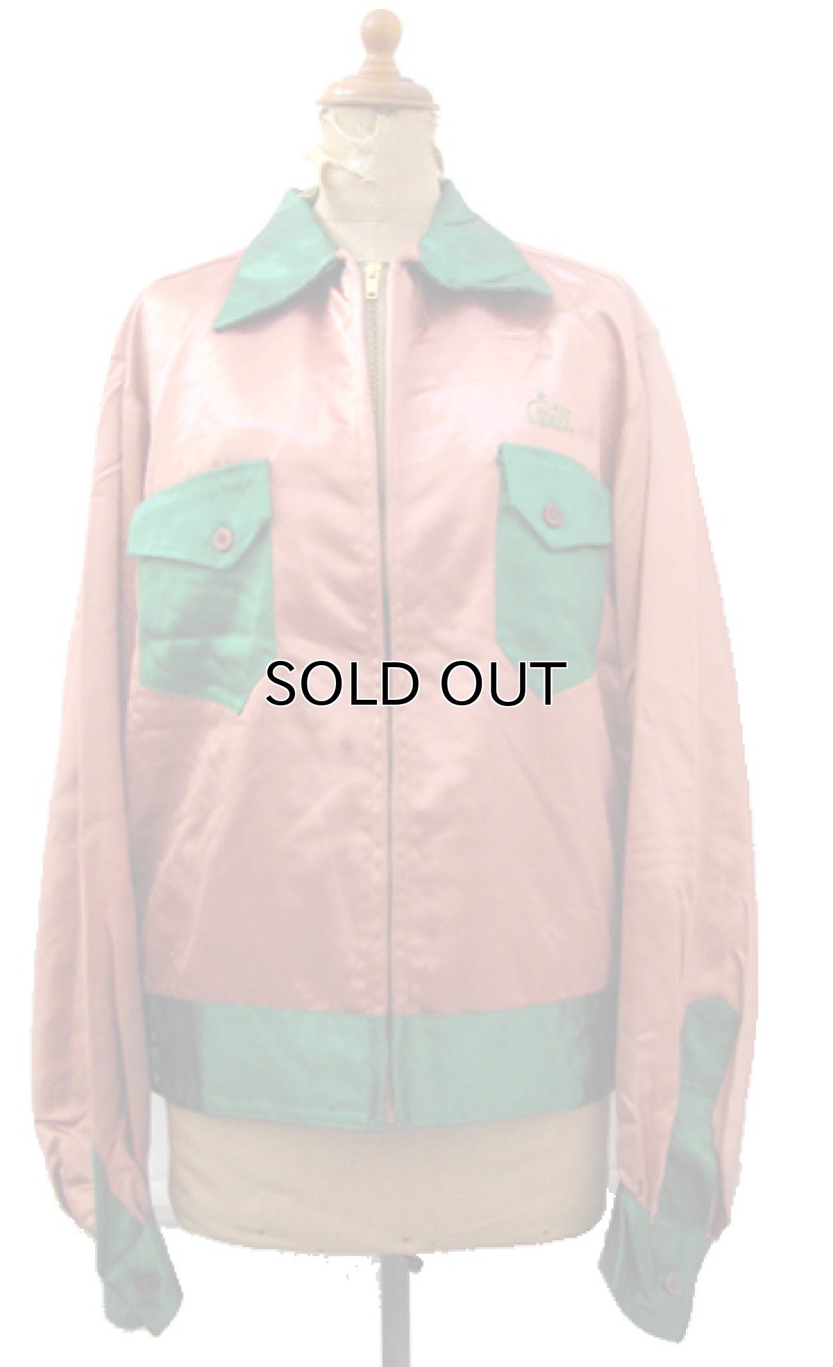 画像1: 1950's "Bowler's" Zip Up 2-tone Satin Jacket　Dusty Pink / Green　size S - M (表記 M) (1)