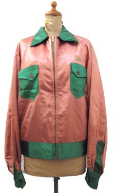 画像1: 1950's "Bowler's" Zip Up 2-tone Satin Jacket　Dusty Pink / Green　size S - M (表記 M) (1)