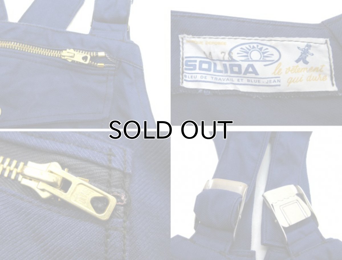 画像4: 1970's French "SOLIDA" Cotton Twill Overall Dead Stock - one washed　BLUE　size M (表記 44) (4)