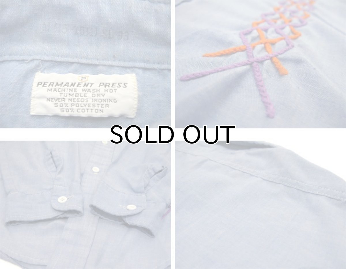 画像5: 1970's Permanent Press Embroidery Chambray Shirts　Sax Blue　size S - M (表記 M 15 - 15 1/2) (5)