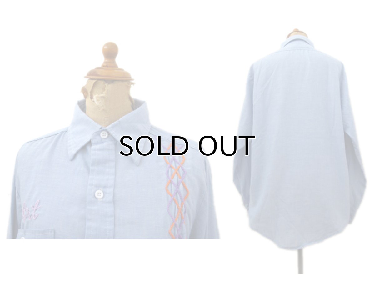 画像2: 1970's Permanent Press Embroidery Chambray Shirts　Sax Blue　size S - M (表記 M 15 - 15 1/2) (2)