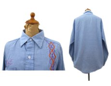 画像2: 1970's Permanent Press Embroidery Chambray Shirts　Sax Blue　size S - M (表記 M 15 - 15 1/2) (2)